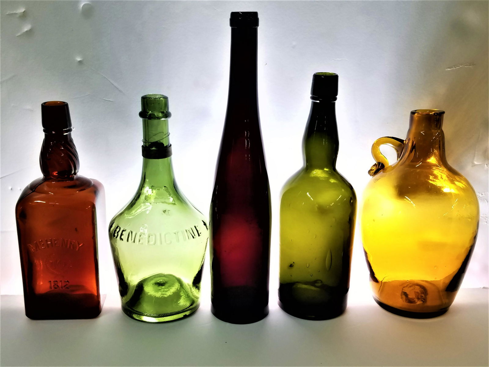 5 Spirits Bottles incl Hand Blown Jug (1 of 6)