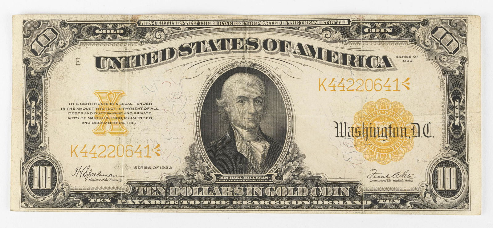 1922 U.S. $10 Dollar Gold Certificate Note (1 of 2)