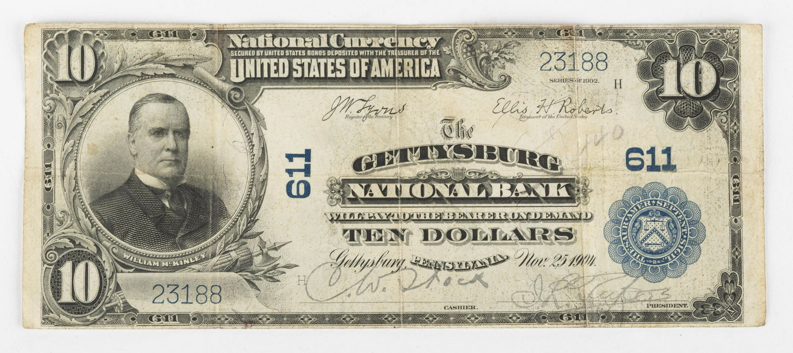 1904 $10 Blue Seal Gettysburg National Bank Note (1 of 2)