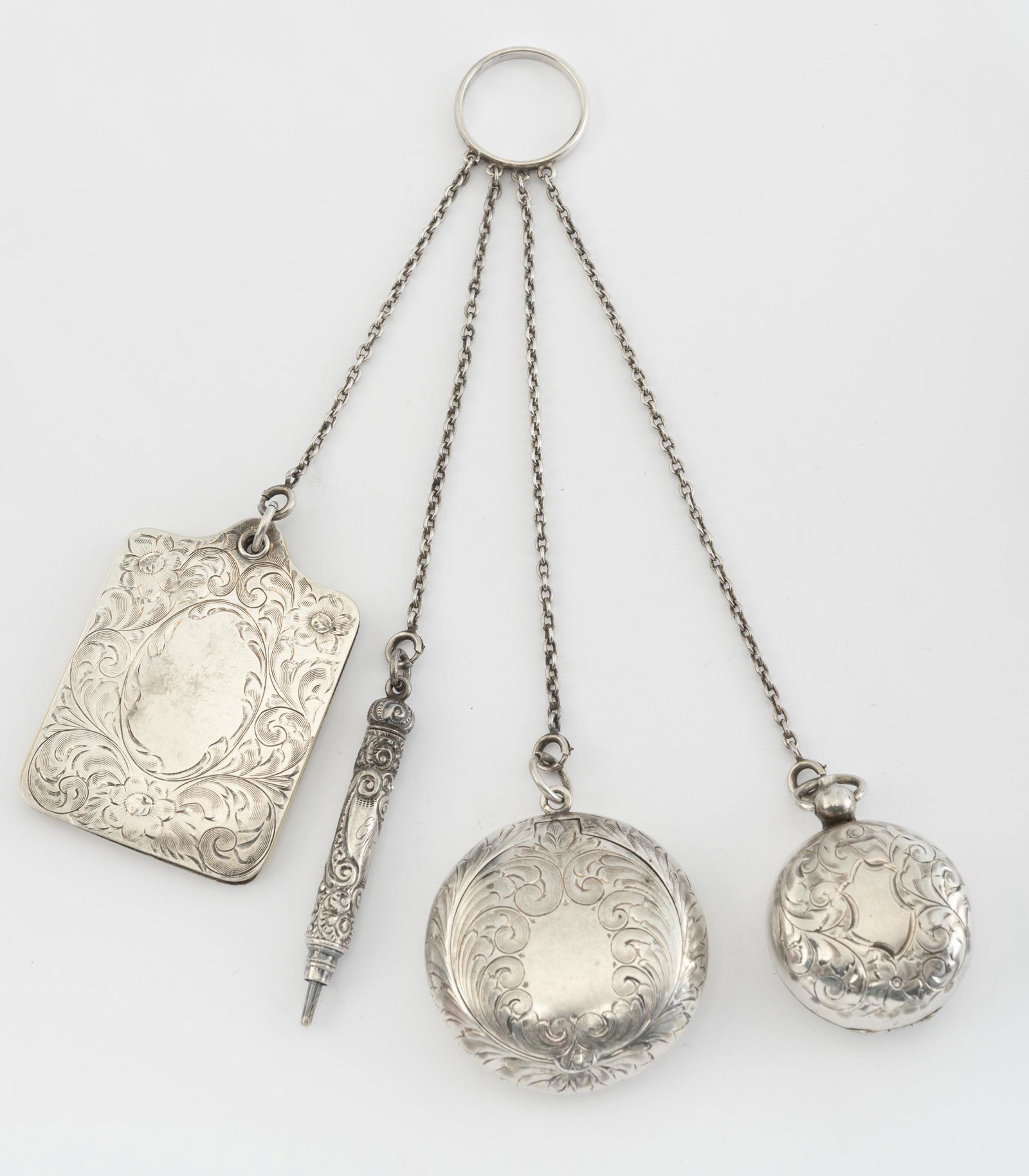4 Pcs Antique Sterling Chatelaine (1 of 2)