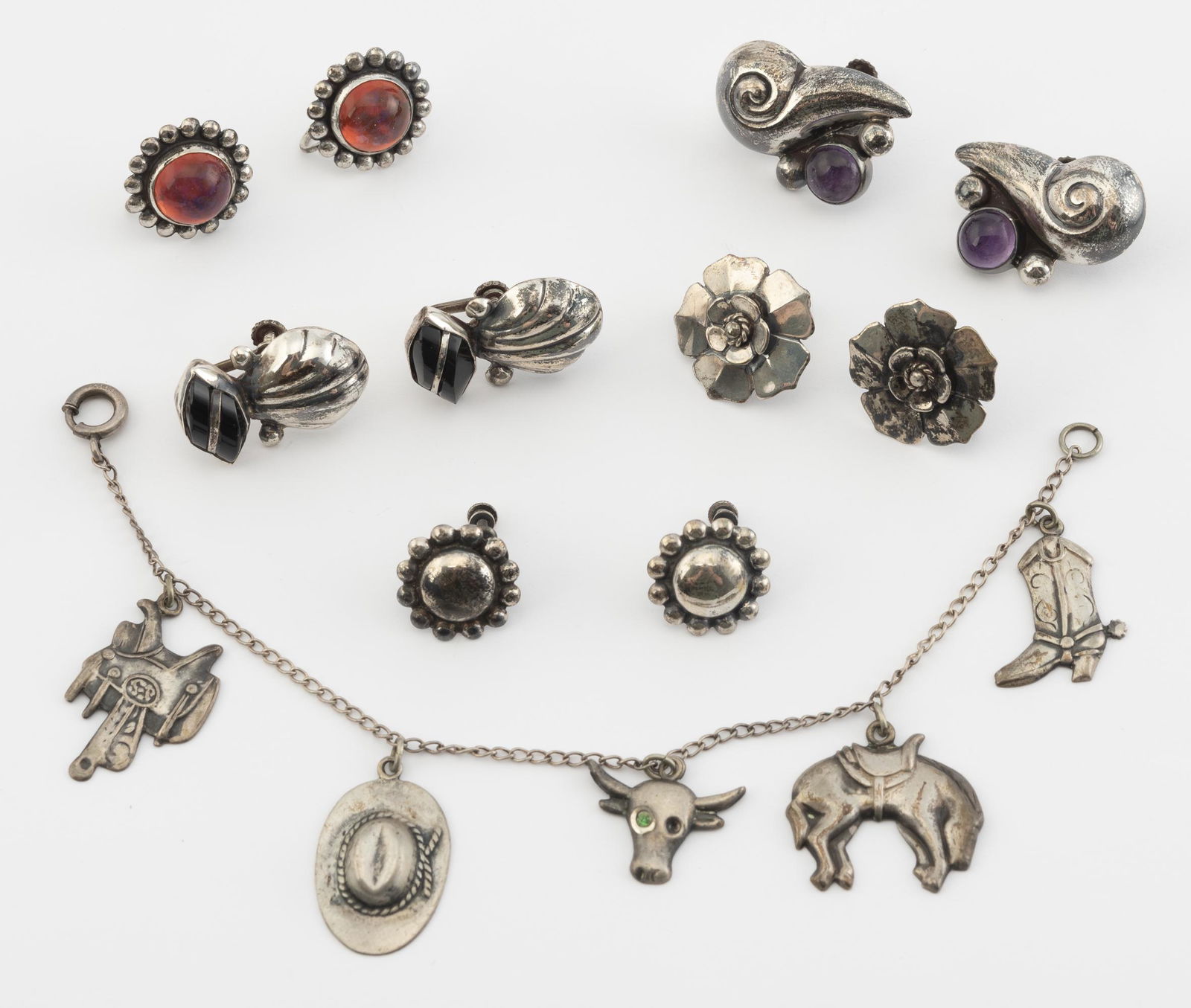 6 Prs of Silver Earrings & Screwbacks incl Mexican (1 of 6)