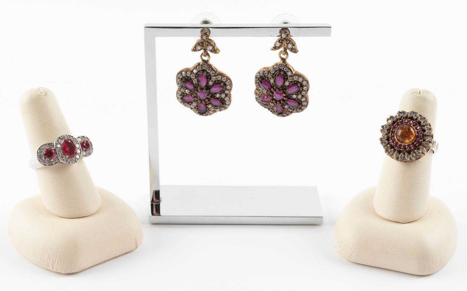 Ruby and Sterling Earrings and 2 Rings (1 of 8)