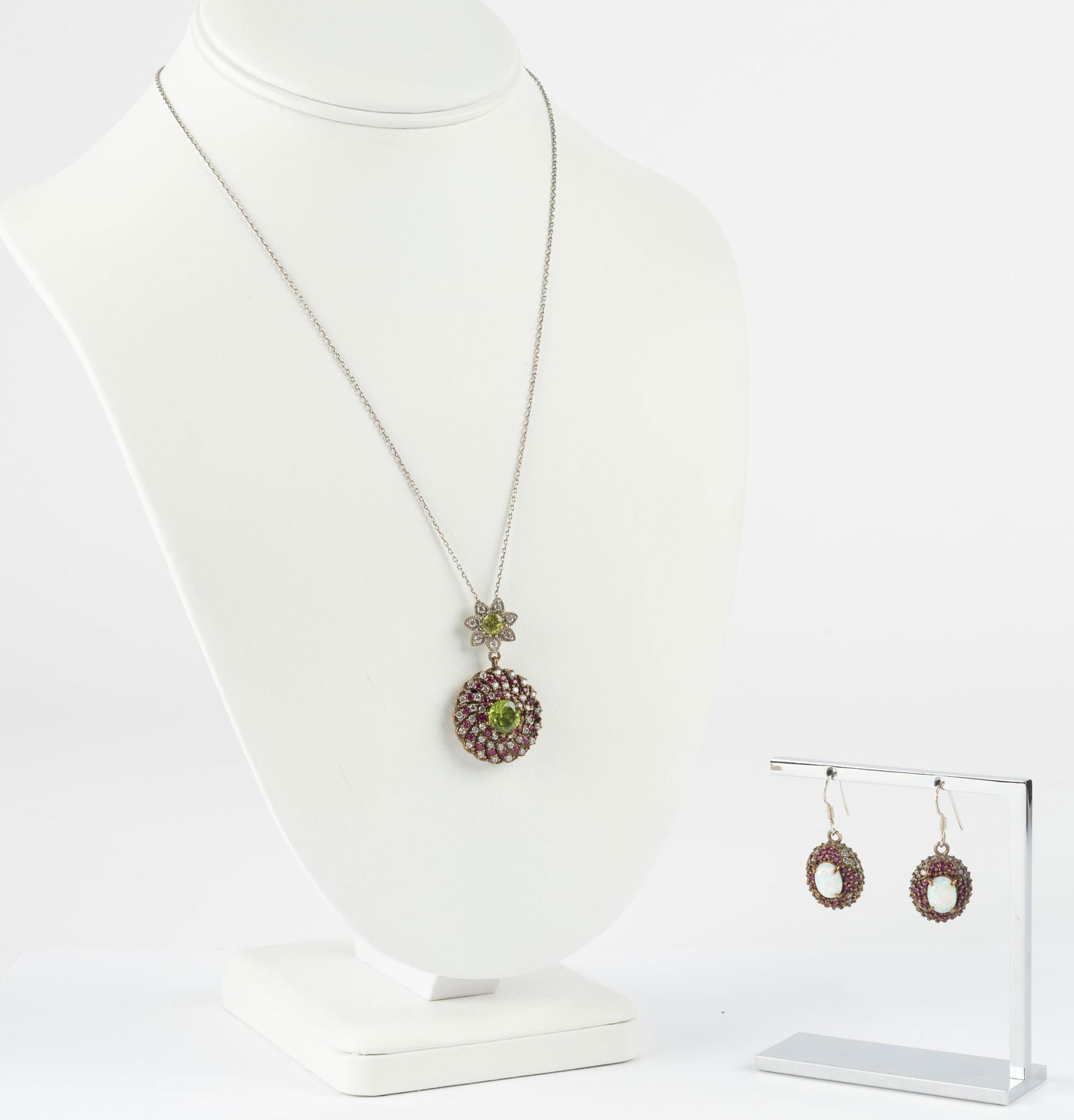 Sterling and Gemstone Pendant Necklace & Earrings (1 of 7)