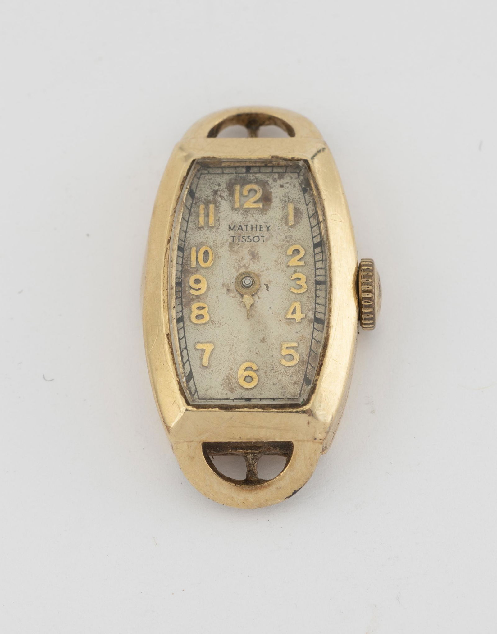 14K Mathey Tissot Ladies Wristwatch: 14K yellow gold case. 17 jewels. 1-1/8" lug to lug. 4.3 dwt lug to lug. Overwound. Not running. Case only. IMPORTANT: Before bidding, please read the terms and conditions below. When you registered fo