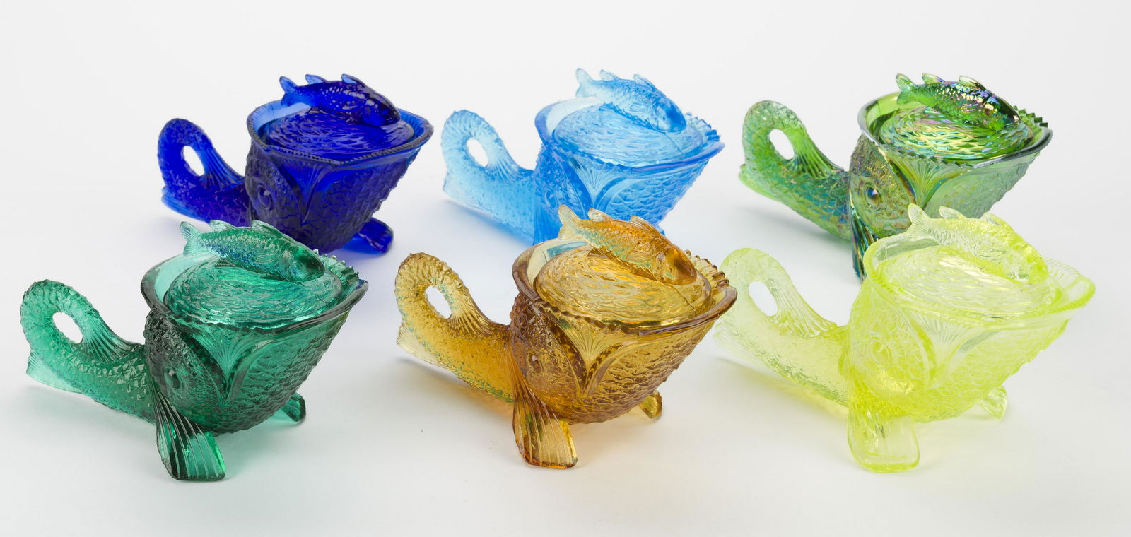 6 Joe St. Clair Carnival Glass Fish Cornucopias (1 of 3)