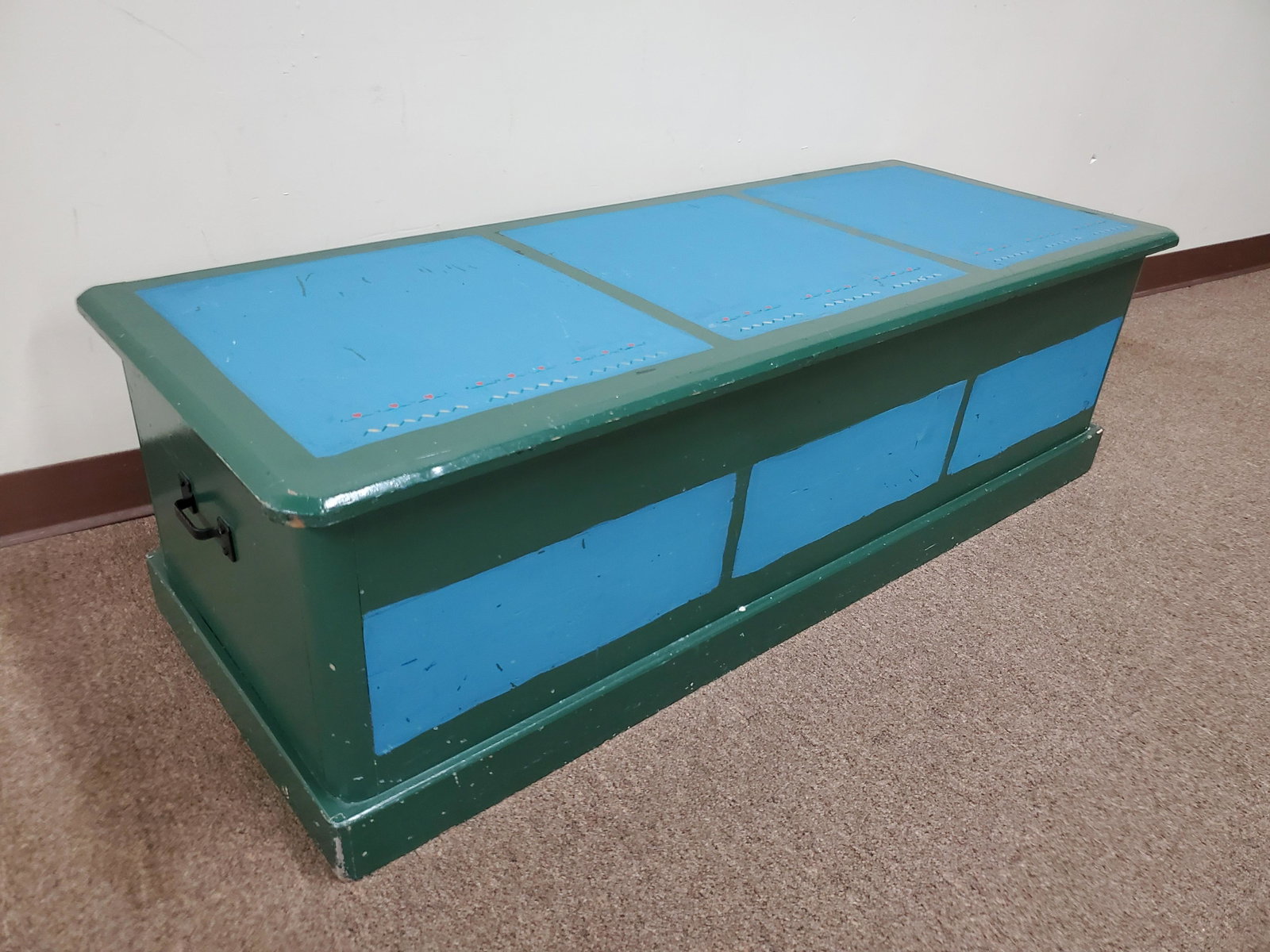 Painted Cedar Chest: 54 1/2" wide X 21" deep X 15 3/4" high. IMPORTANT: Before bidding, please read the terms and conditions below. When you registered for the auction you agreed to these terms and will be required to com