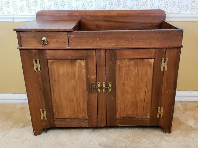 Dry Sink: One drawer, two doors. 42-1/2" wide x 18" deep x 35" high. IMPORTANT: Before bidding, please read the terms and conditions below. When you registered for the auction you agreed to these terms and will