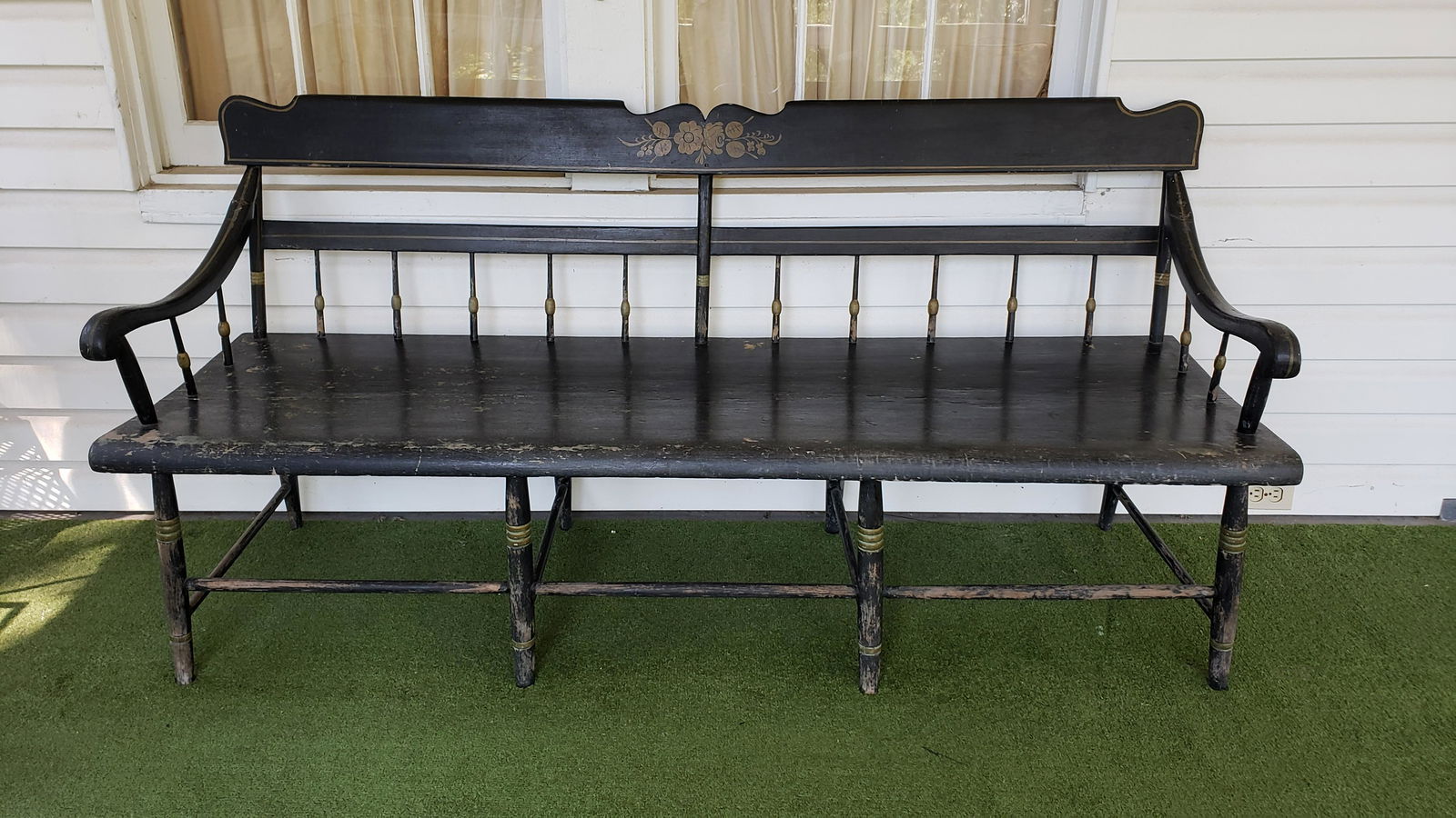 Paint Decorated Deacon's Bench (1 of 3)