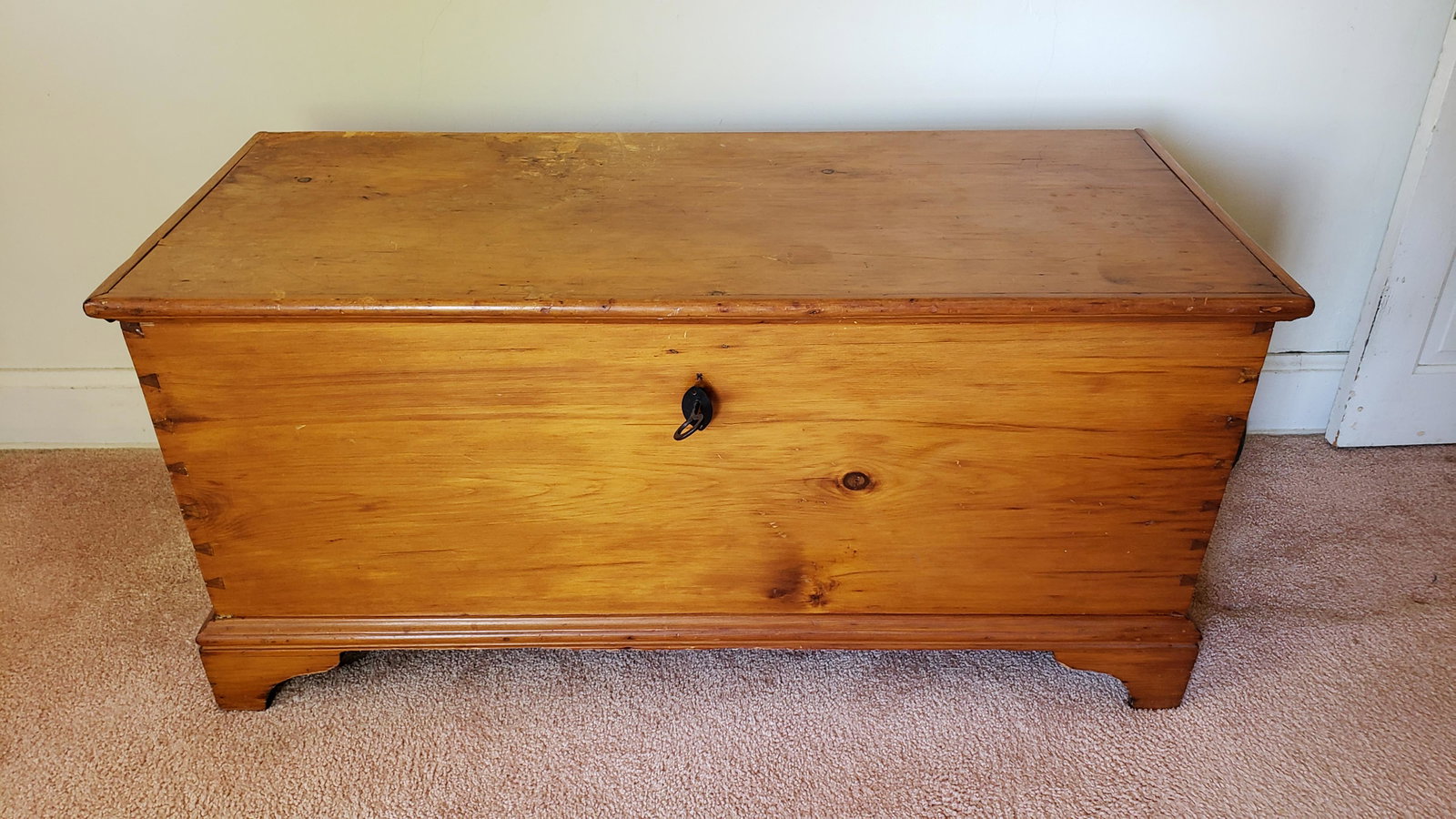 Blanket Chest: Iron lock & Straps. 50" wide x 21" deep x 24" high. IMPORTANT: Before bidding, please read the terms and conditions below. When you registered for the auction you agreed to these terms and will be req