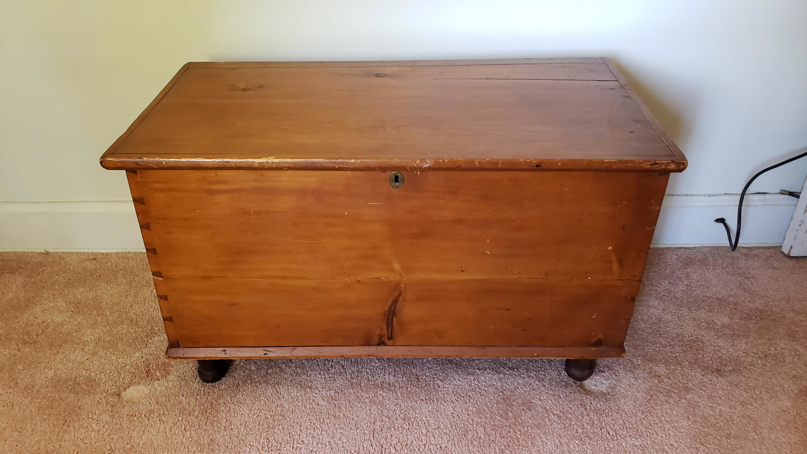 Pine Blanket Chest: 37-1/2" wide x 19" deep x 22" high. IMPORTANT: Before bidding, please read the terms and conditions below. When you registered for the auction you agreed to these terms and will be required to comply 