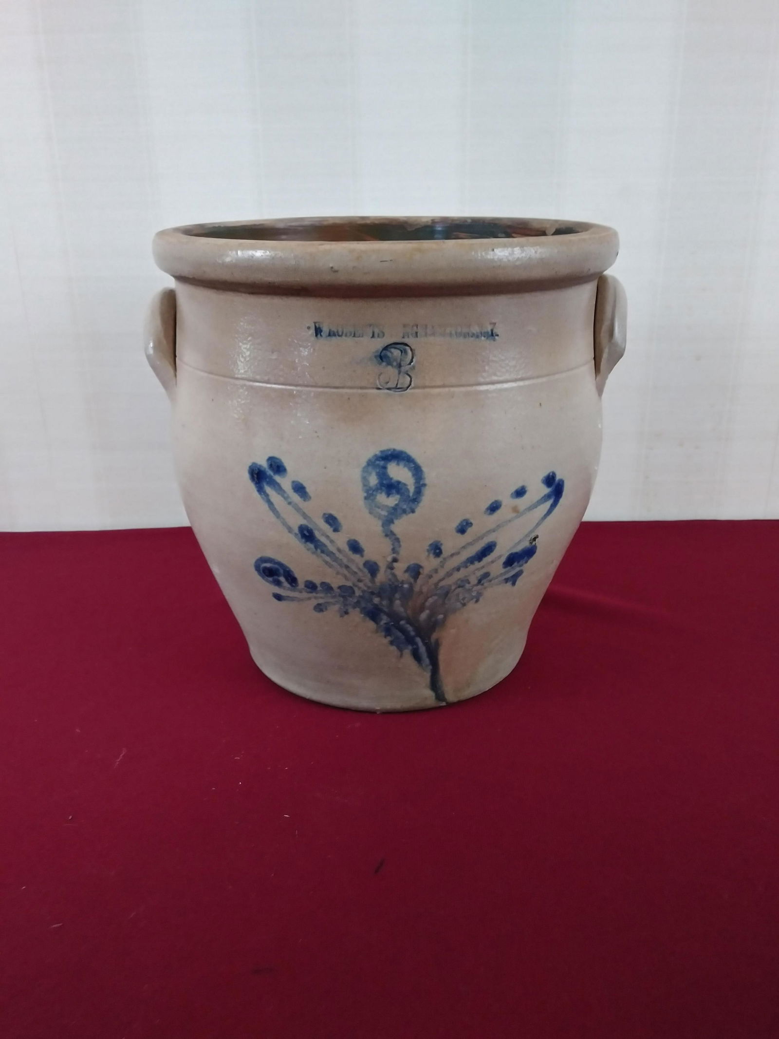 W. Roberts Cobalt Decorated 3 Gal. Stoneware Crock (1 of 3)