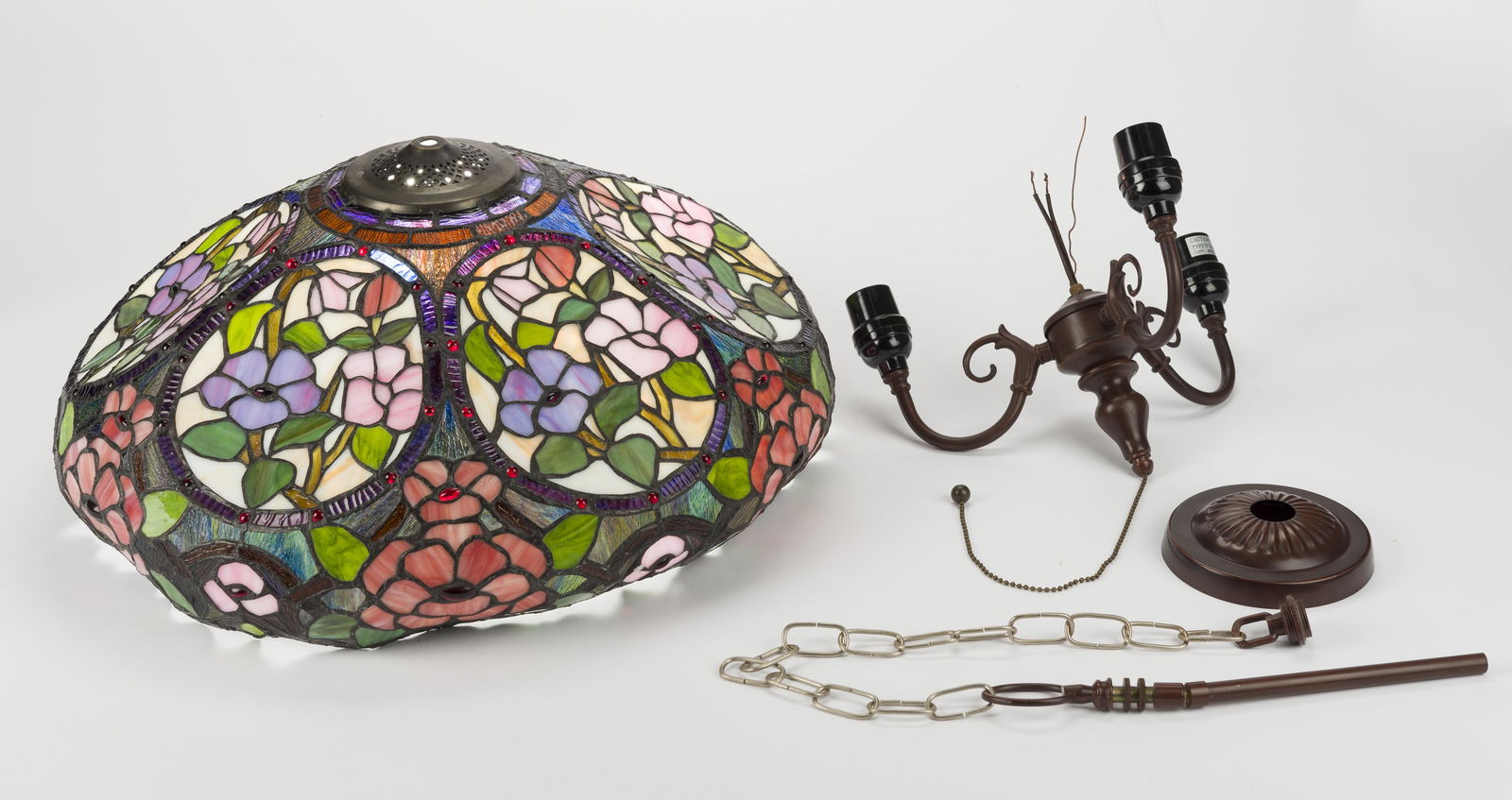 Leaded Glass Hanging Lamp (1 of 3)