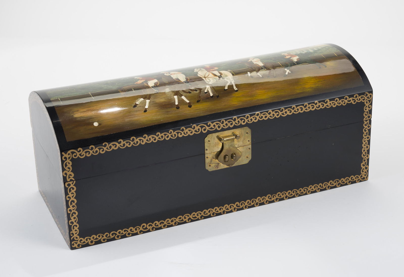 Lacquered and Hand Painted Dome Top Trunk (1 of 3)