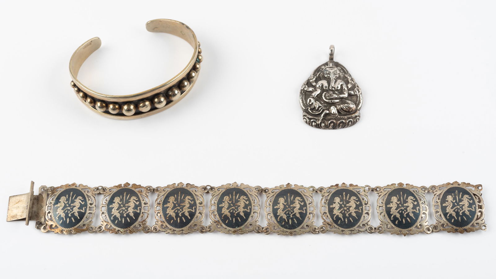 3 Pcs Middle Eastern Silver Bracelets and Pendant (1 of 1)