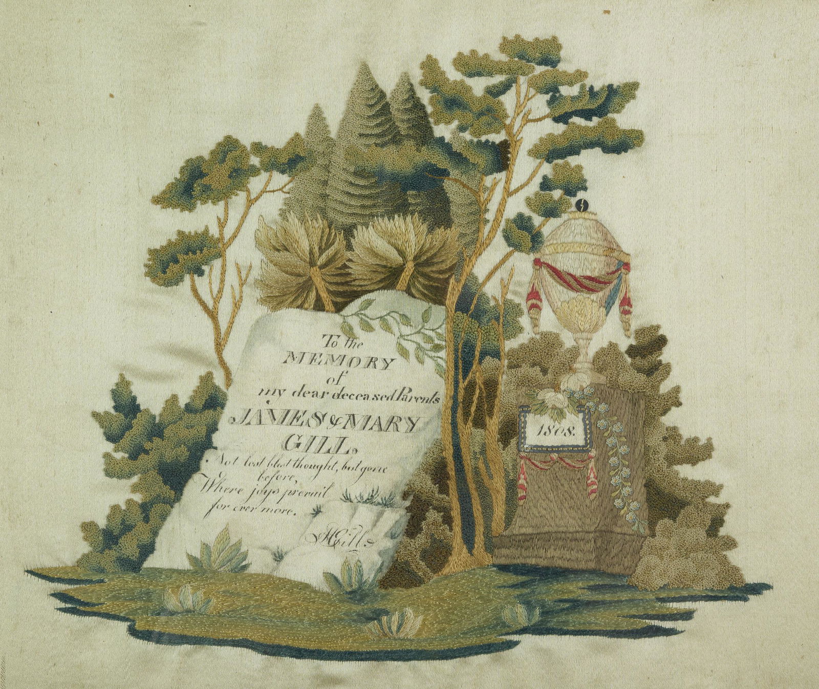 Early 19th C. American Silk Mourning Needlepoint (1 of 5)