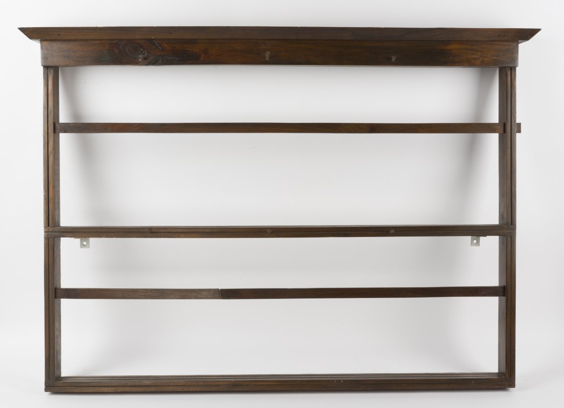 Plate Shelf: 38" wide x 4" deep x 28-1/2" high. Repair to one slat. IMPORTANT: Before bidding, please read the terms and conditions below. When you registered for the auction you agreed to these terms and will be 