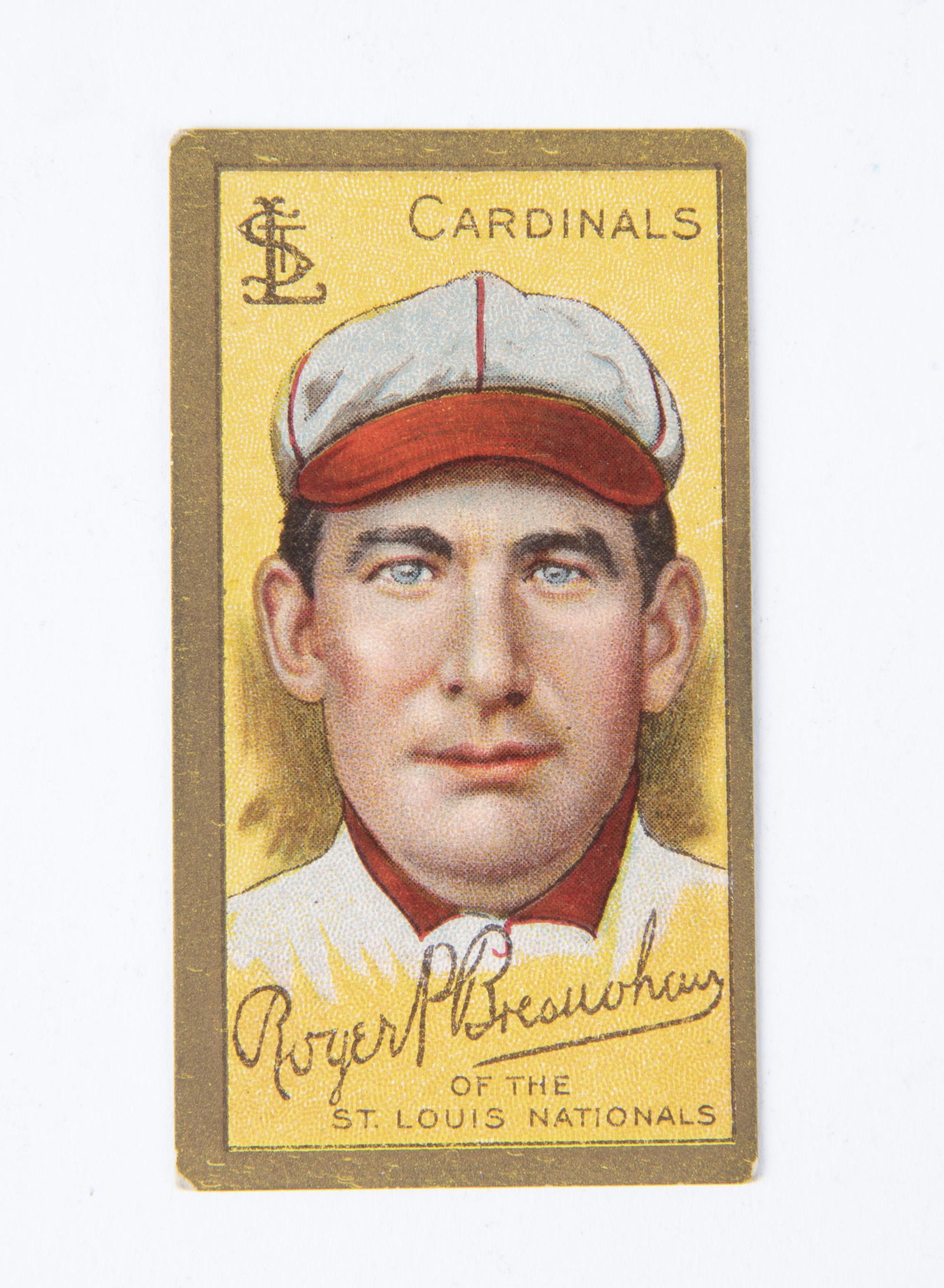 T205 1911 Gold Border Roger Bresnahan: Hall of Fame. VG-EX. Mouth closed. IMPORTANT: Before bidding, please read the terms and conditions below. When you registered for the auction you agreed to these terms and will be required to comply w