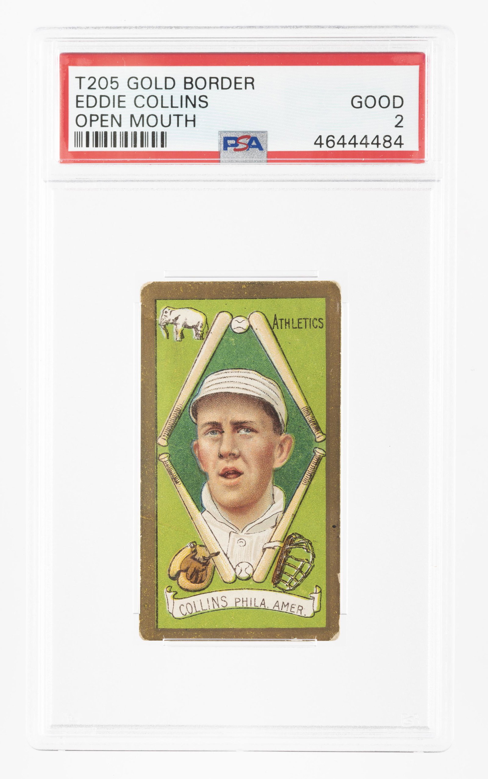 T205 1911 Gold Border Collins (PSA 2): Polar Bear back. Hall of Fame. Mouth open. PSA 2 Good IMPORTANT: Before bidding, please read the terms and conditions below. When you registered for the auction you agreed to these terms and will be r
