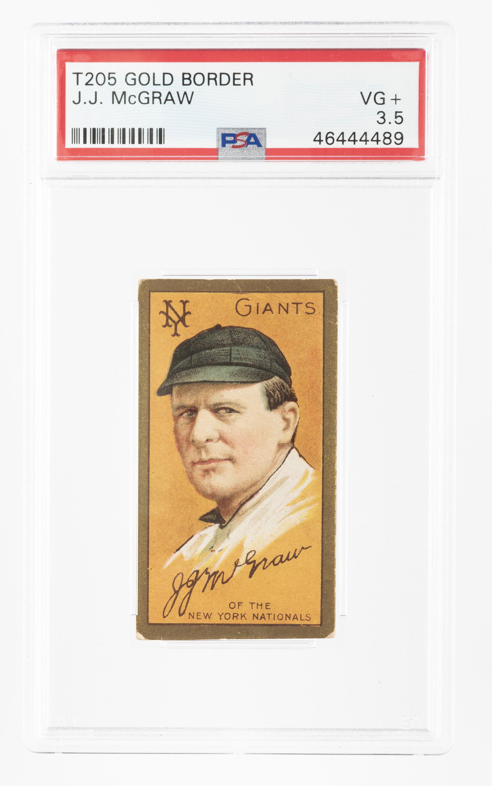 T205 1911 Gold Border McGraw (PSA 3.5): Polar Bear back. Hall of Fame. PSA 3.5 VG+ IMPORTANT: Before bidding, please read the terms and conditions below. When you registered for the auction you agreed to these terms and will be required to 