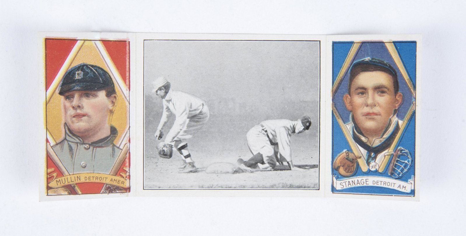 T202 1912 Hassan Triple Fold (Mullin, Stanage): A Wide Throw Saves Crawford. Hall of Fame. VG-EX IMPORTANT: Before bidding, please read the terms and conditions below. When you registered for the auction you agreed to these terms and will be requir