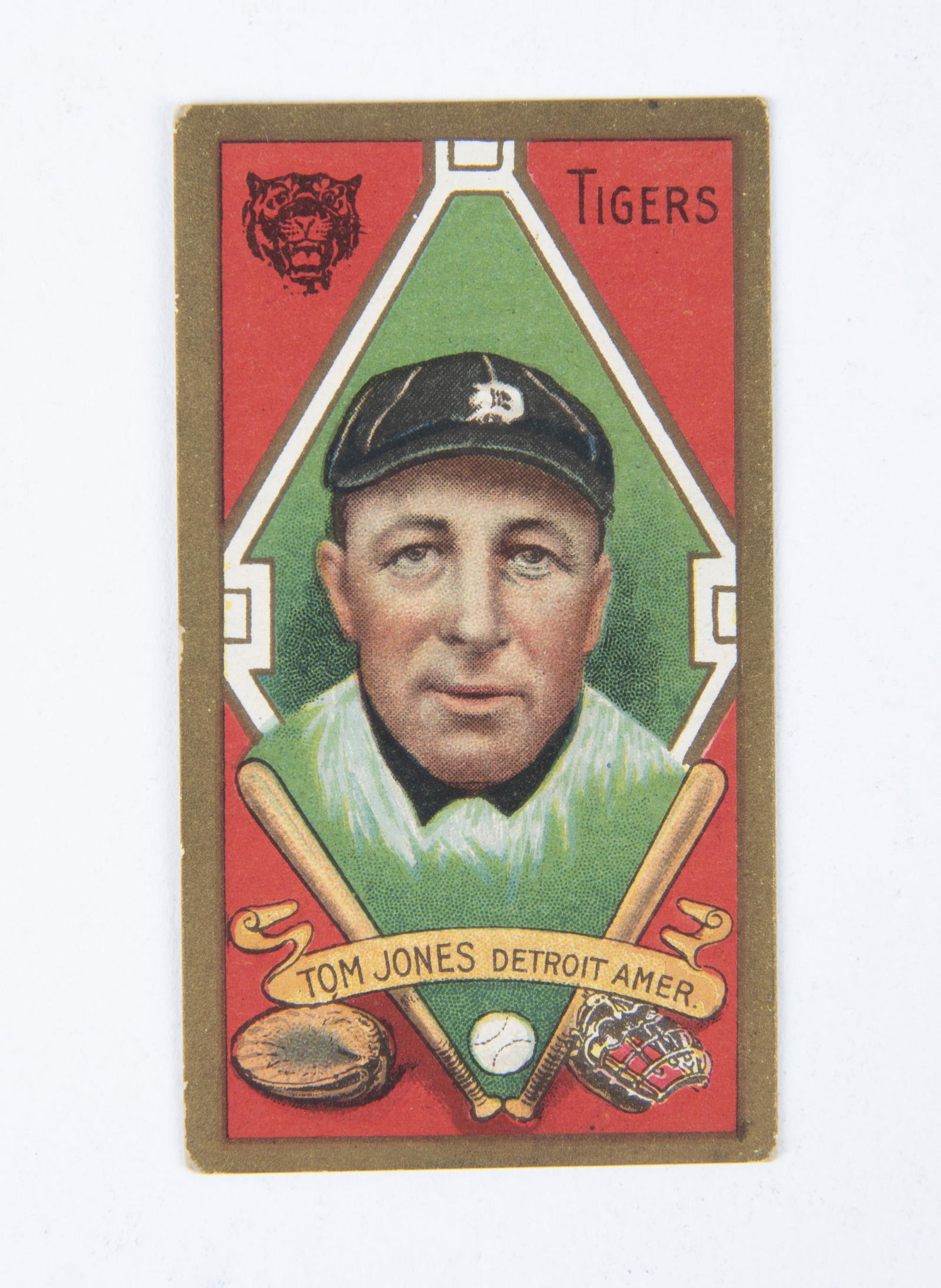 T205 1911 Gold Border Thomas Jones: VG-EX IMPORTANT: Before bidding, please read the terms and conditions below. When you registered for the auction you agreed to these terms and will be required to comply with them.