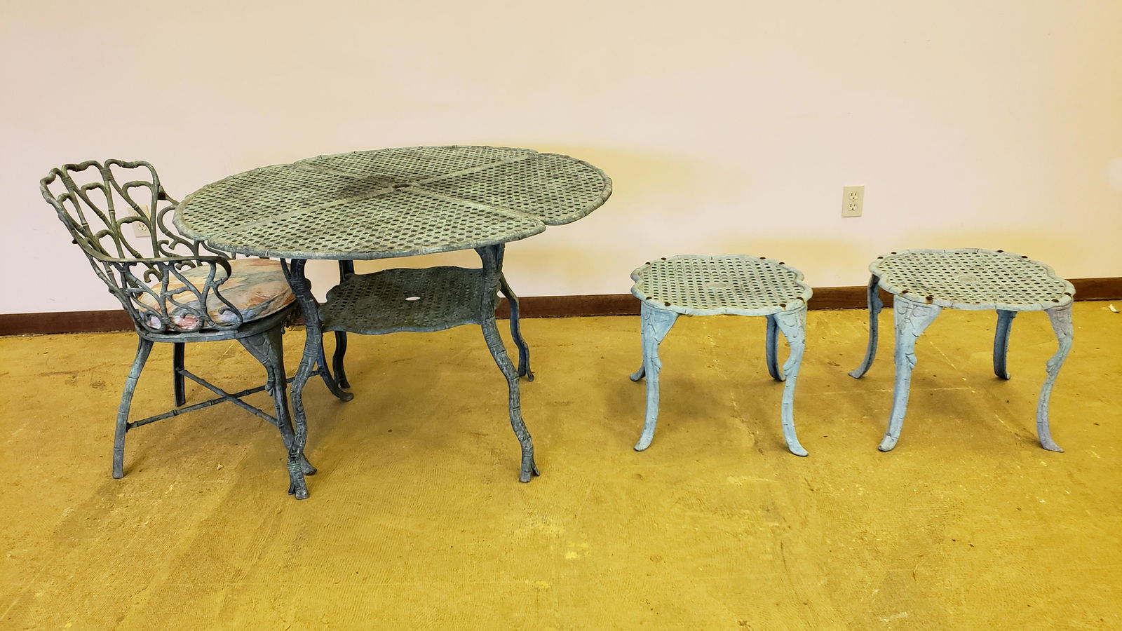 Metal Outdoor Table with Chair and 2 Side Tables (1 of 3)