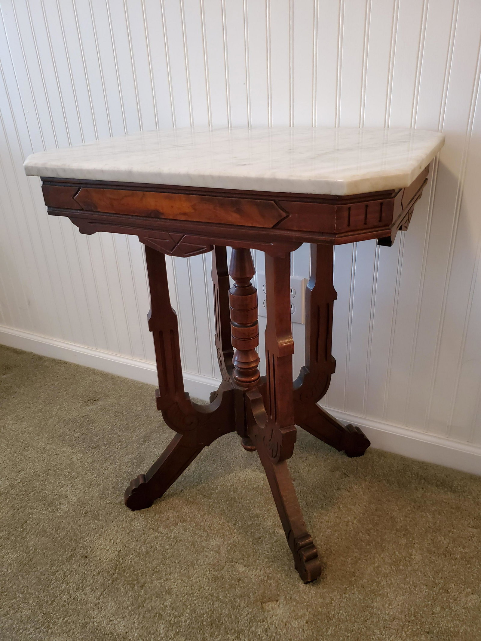 Marble Top Side Table: 22" wide X 17" deep X 27 1/2" high. IMPORTANT: Before bidding, please read the terms and conditions below. When you registered for the auction you agreed to these terms and will be required to comply 