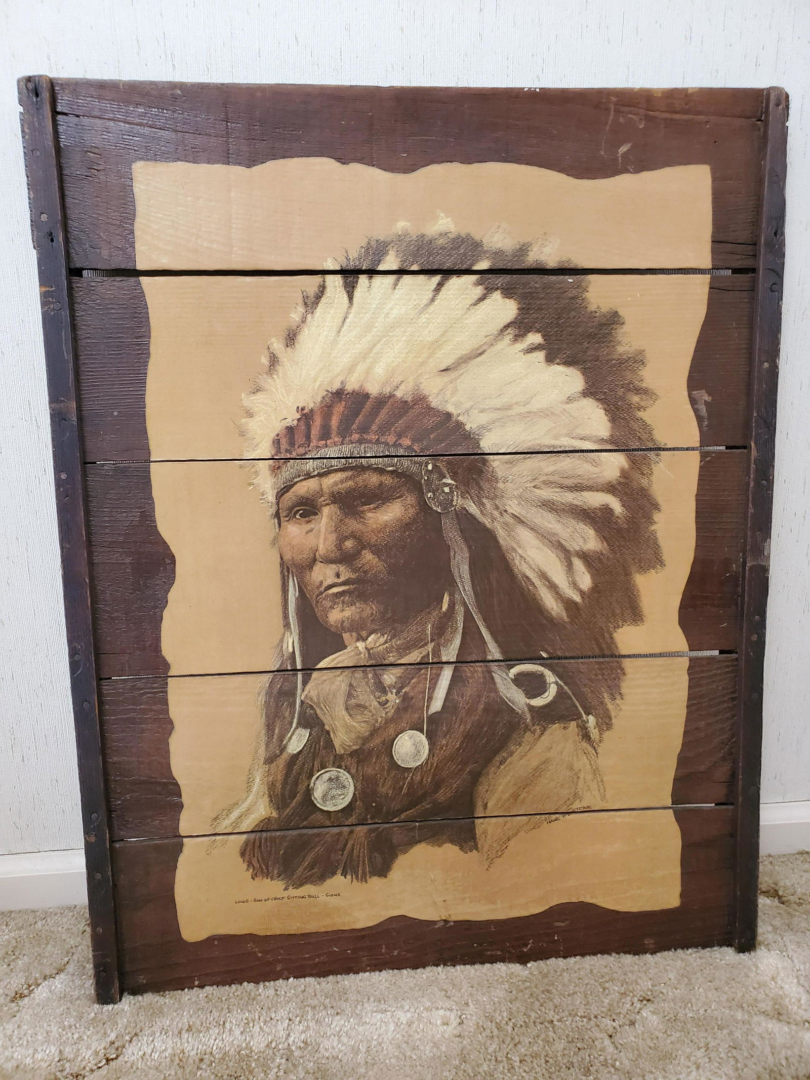 Louis-Son of Chief Sitting Bull- Siouk On wood (1 of 3)