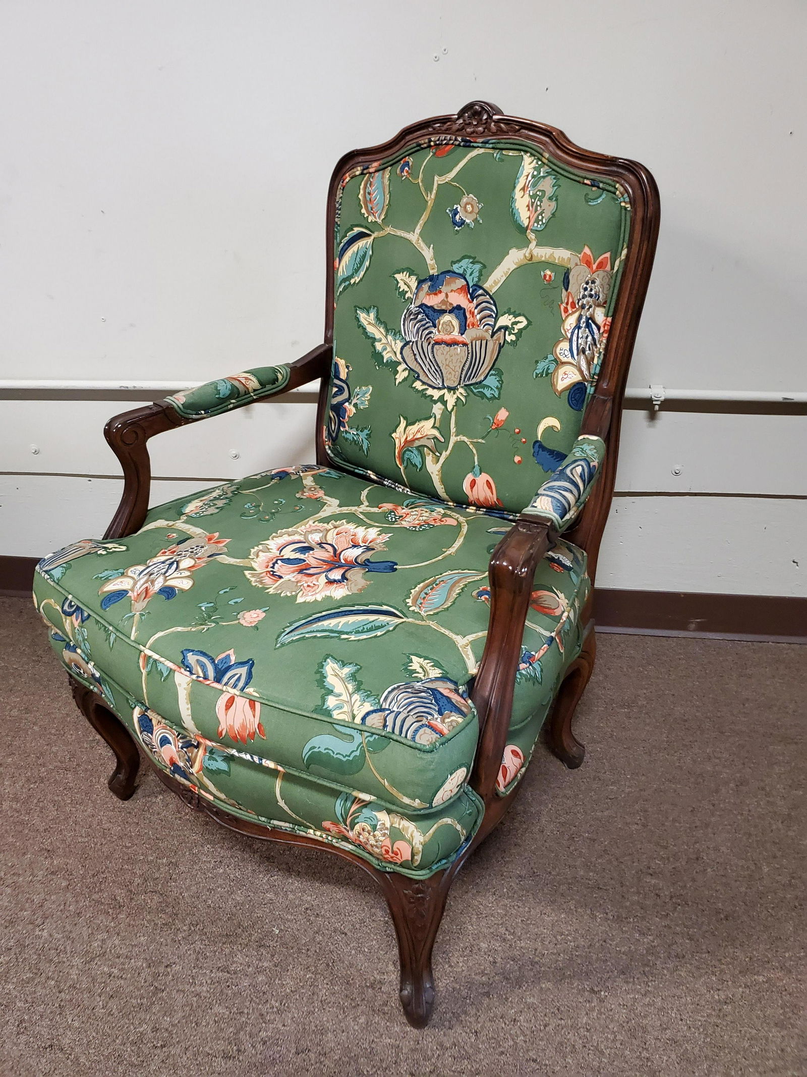 Green Floral Print Arm Chair (1 of 3)