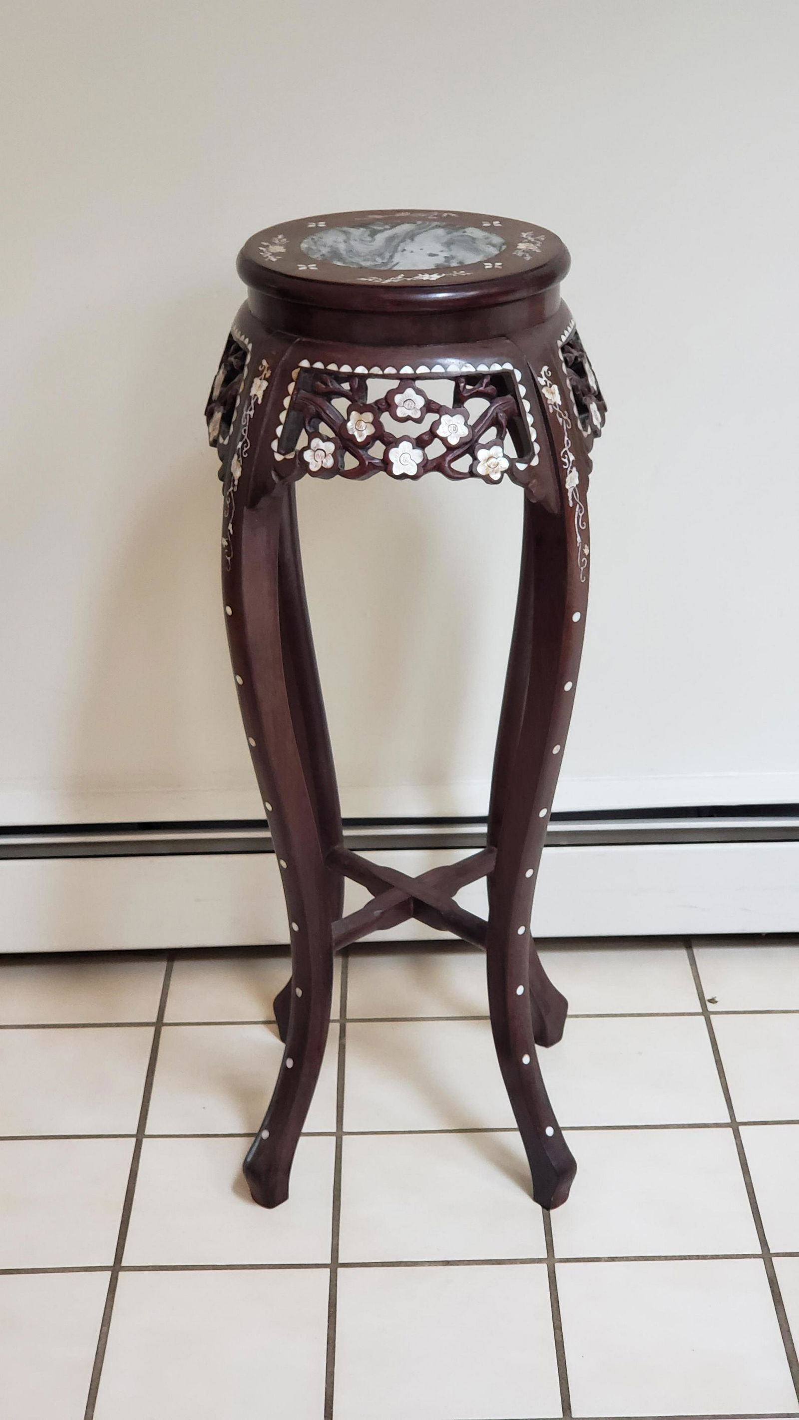 Mother of Pearl Inlaid Marble Top Plant Stand (1 of 4)