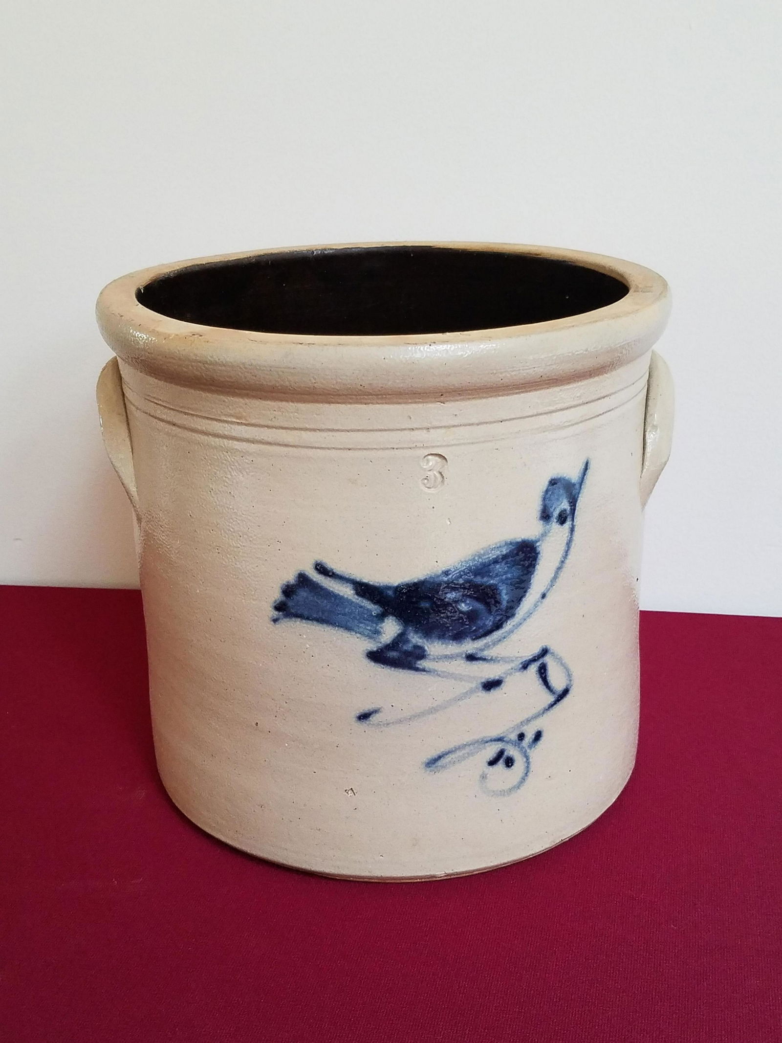 3 Gal Cobalt Decorated Crock with Bird (1 of 2)