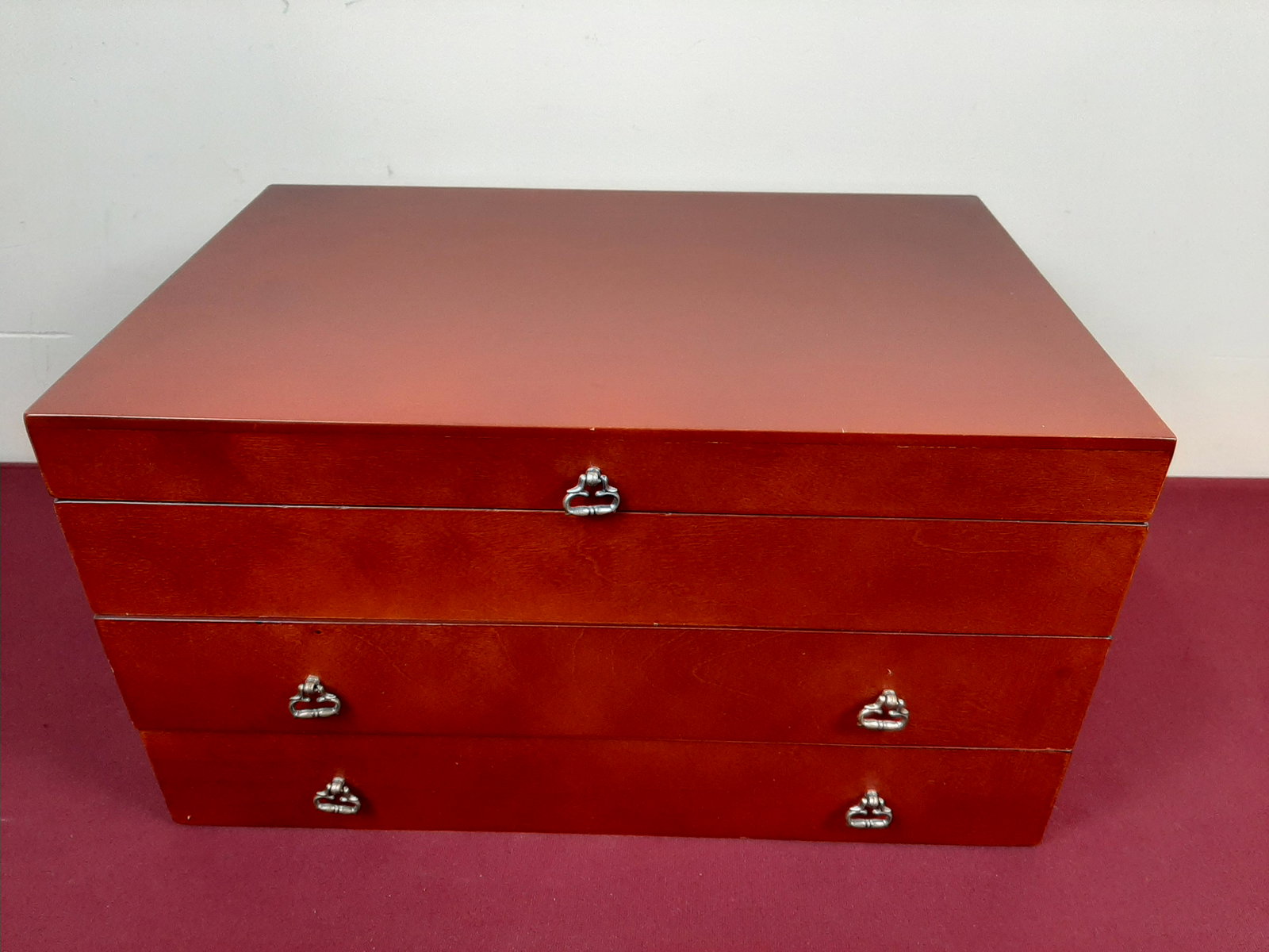 Flatware Chest: 17 1/4" wide X 11 1/2" deep X 9 1/2" high. IMPORTANT: Before bidding, please read the terms and conditions below. When you registered for the auction you agreed to these terms and will be required to 