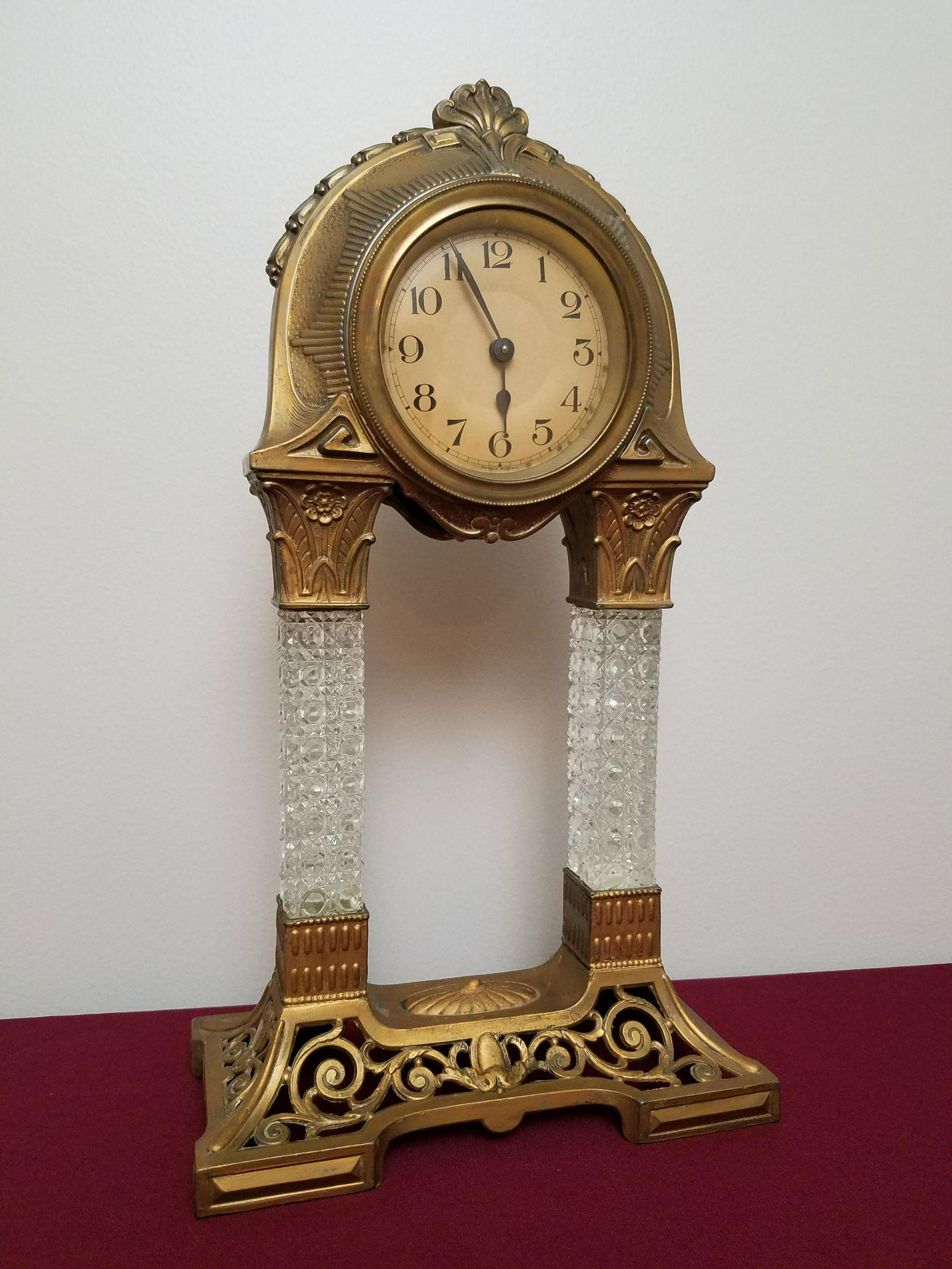 German Brass and Glass Mantel Clock (1 of 3)