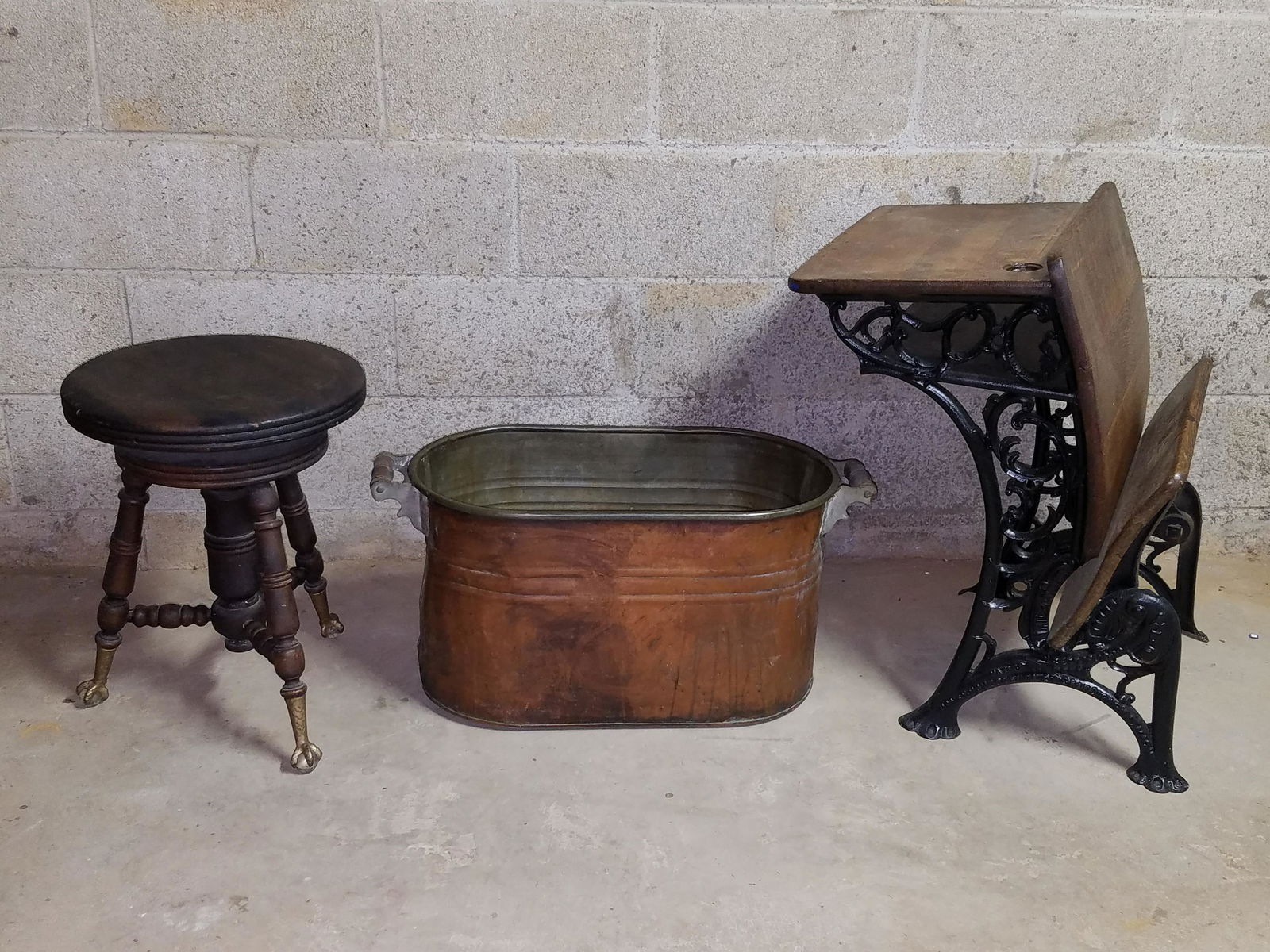 Piano Stool, Copper Boiler and School Desk (1 of 2)