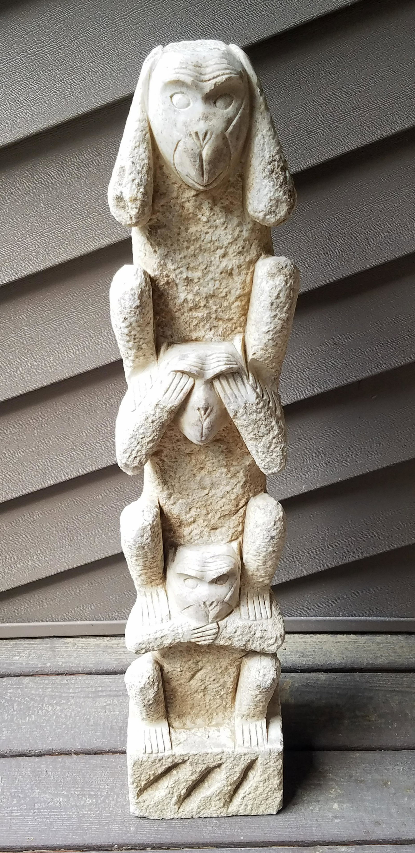 Granite Hear No Evil, See No Evil, Speak No Evil: Sculpture: 8" wide x 7" deep x 36-1/2" high. IMPORTANT: Before bidding, please read the terms and conditions below. When you registered for the auction you agreed to these terms and will be required t