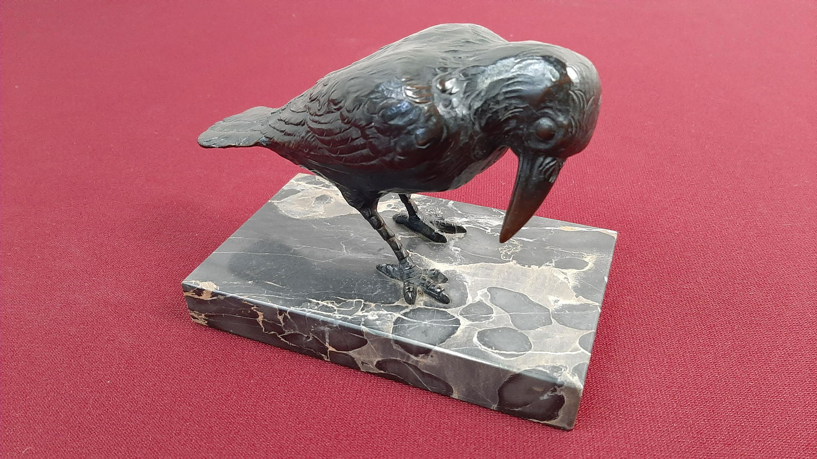 Bronze Raven Sculpture with Granite Base: 5 1/2" wide X 3 1/4" deep X 4" high. IMPORTANT: Before bidding, please read the terms and conditions below. When you registered for the auction you agreed to these terms and will be required to comply