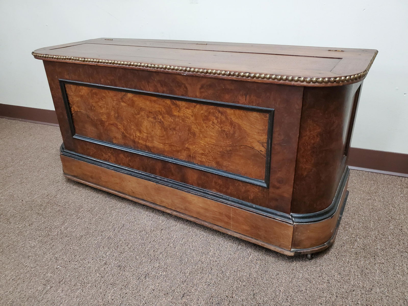 Antique Walnut Boot Box: 45" wide X 16 1/2" deep X 21" high. IMPORTANT: Before bidding, please read the terms and conditions below. When you registered for the auction you agreed to these terms and will be required to comply