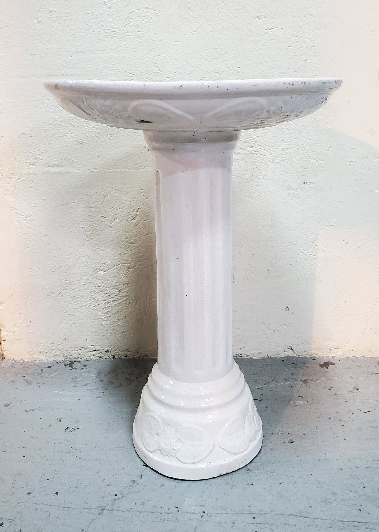 White Ceramic Glaze Bird Bath (1 of 2)