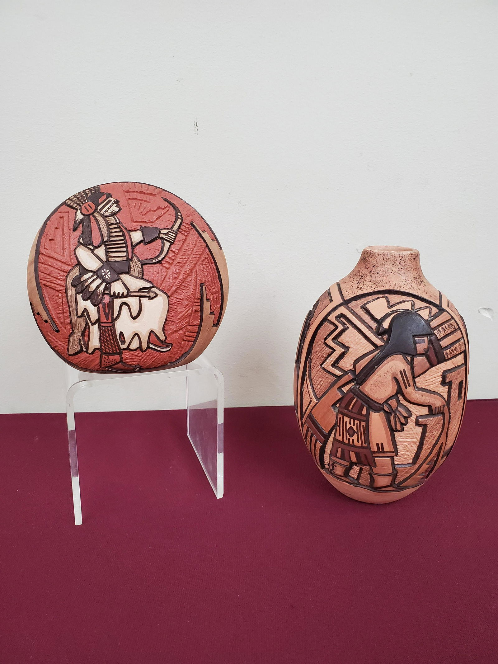 2 Pcs Santa Clara Pottery Relief Carved Nampeyo (1 of 4)