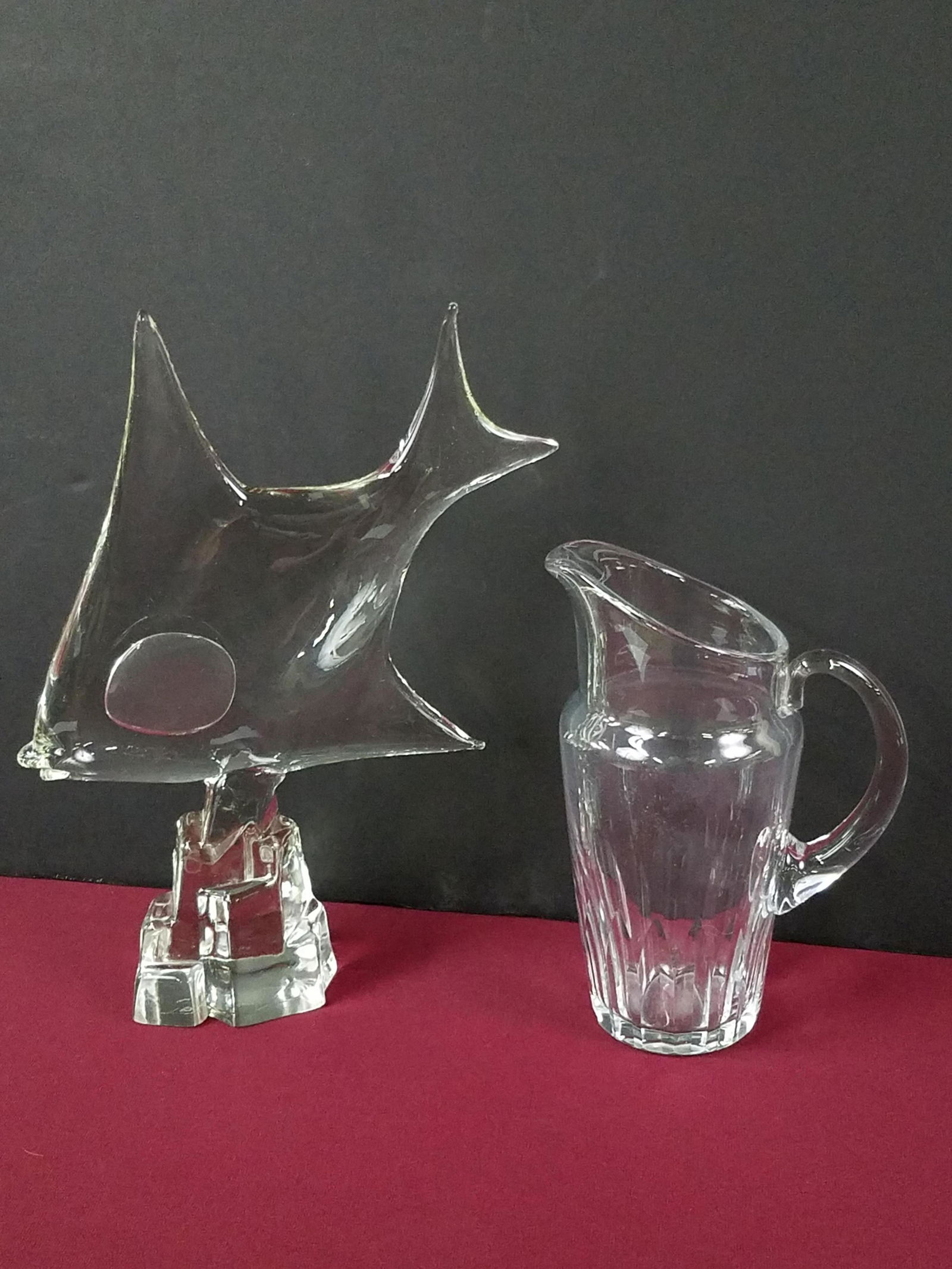 Baccarat Pitcher and Signed Fish Sculpture (1 of 3)