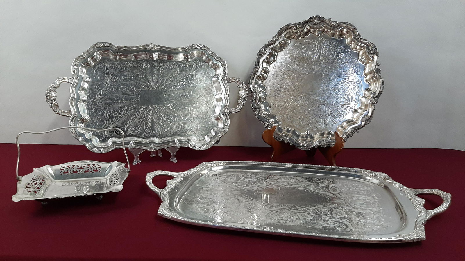 4 Silver Plate Trays and Basket (1 of 2)