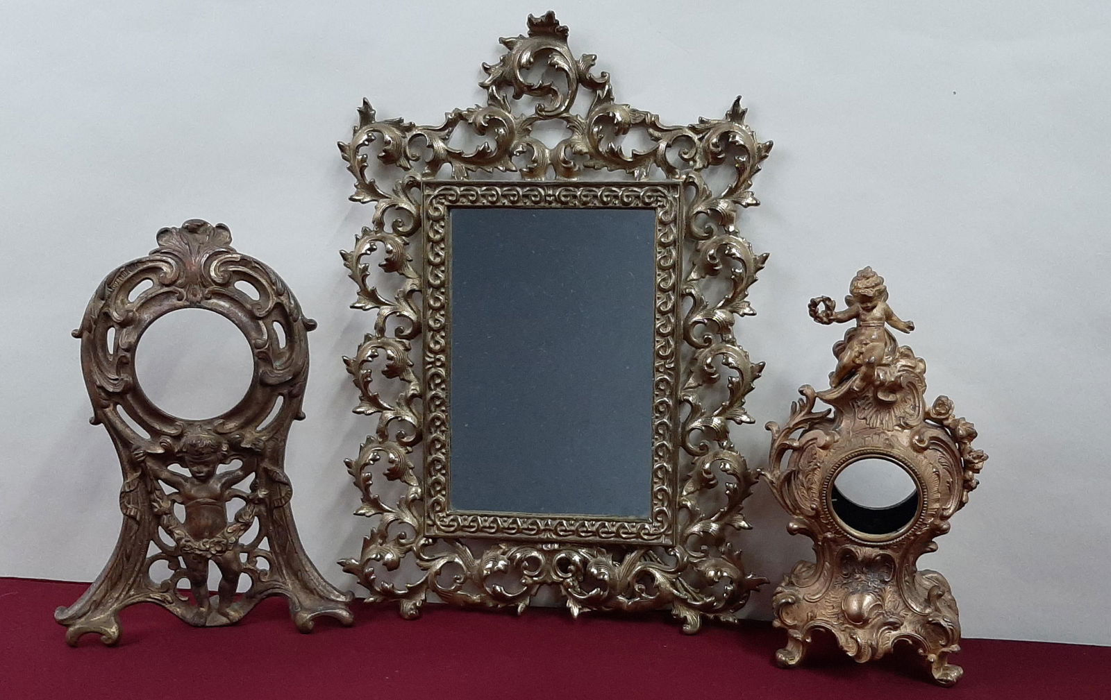 Cast Brass Mirror and 2 Gilded Clock Cases (1 of 2)