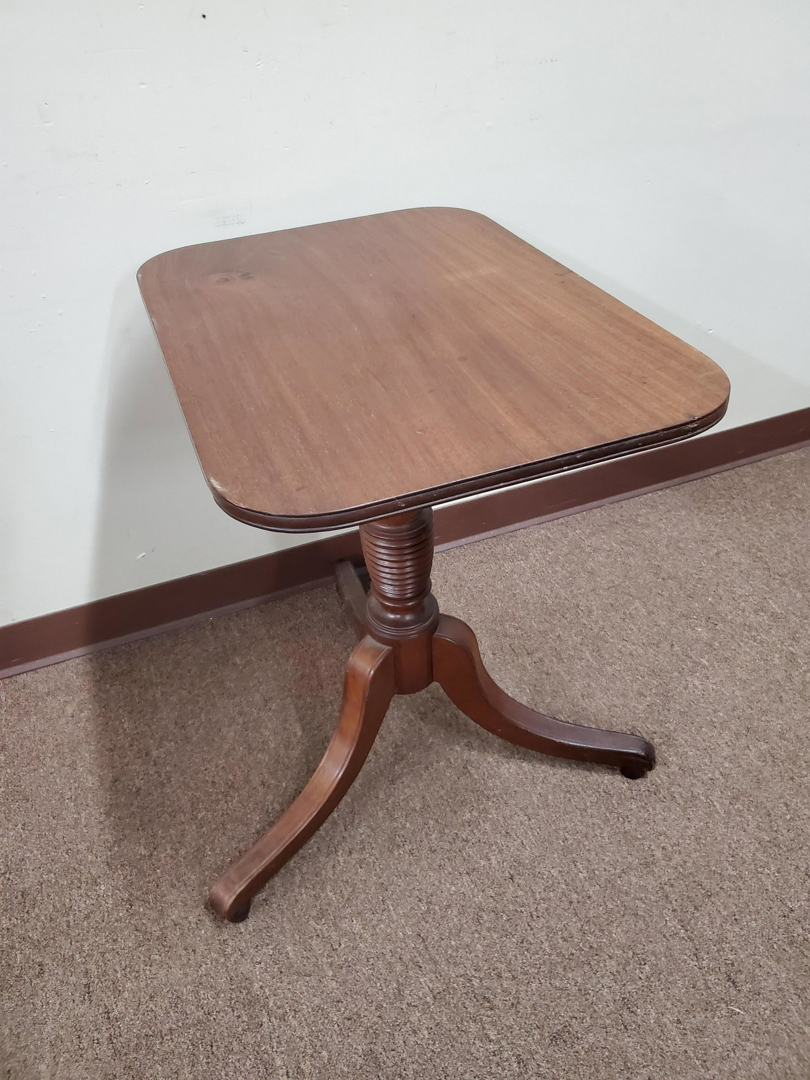 Tilt Top Table: 17" wide X 24" deep X 17 1/2" high. IMPORTANT: Before bidding, please read the terms and conditions below. When you registered for the auction you agreed to these terms and will be required to comply 