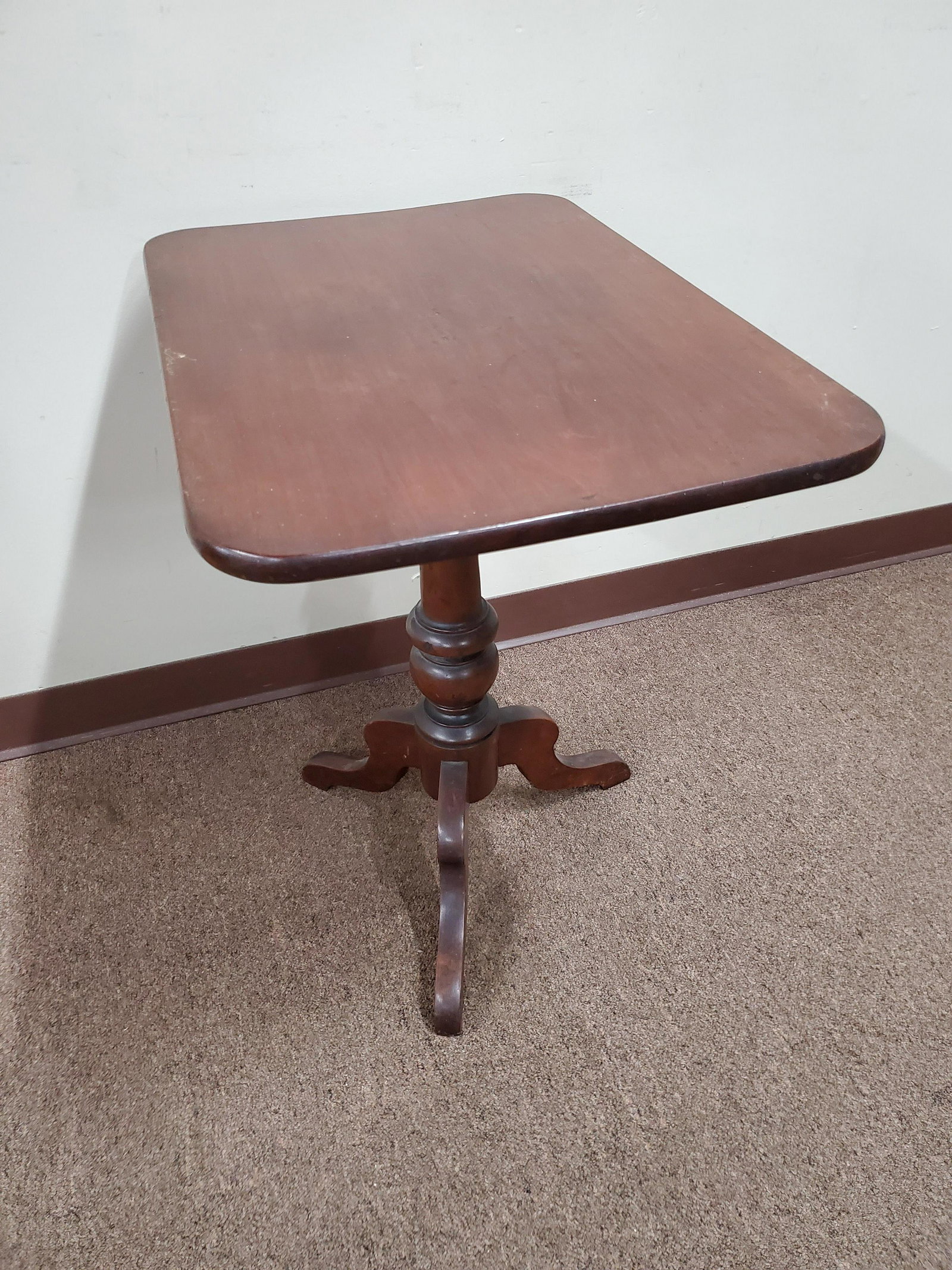 Tilt Top Table: 18" wide X 26" deep X 26 1/2" high. IMPORTANT: Before bidding, please read the terms and conditions below. When you registered for the auction you agreed to these terms and will be required to comply 