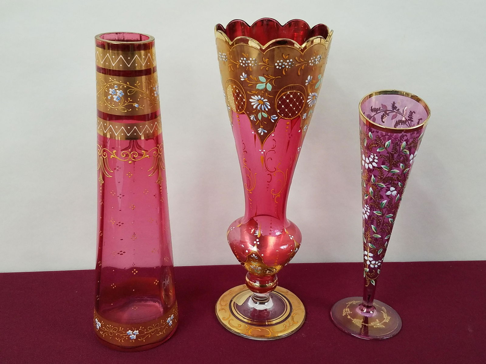 3 Cranberry Moser Vases (1 of 2)