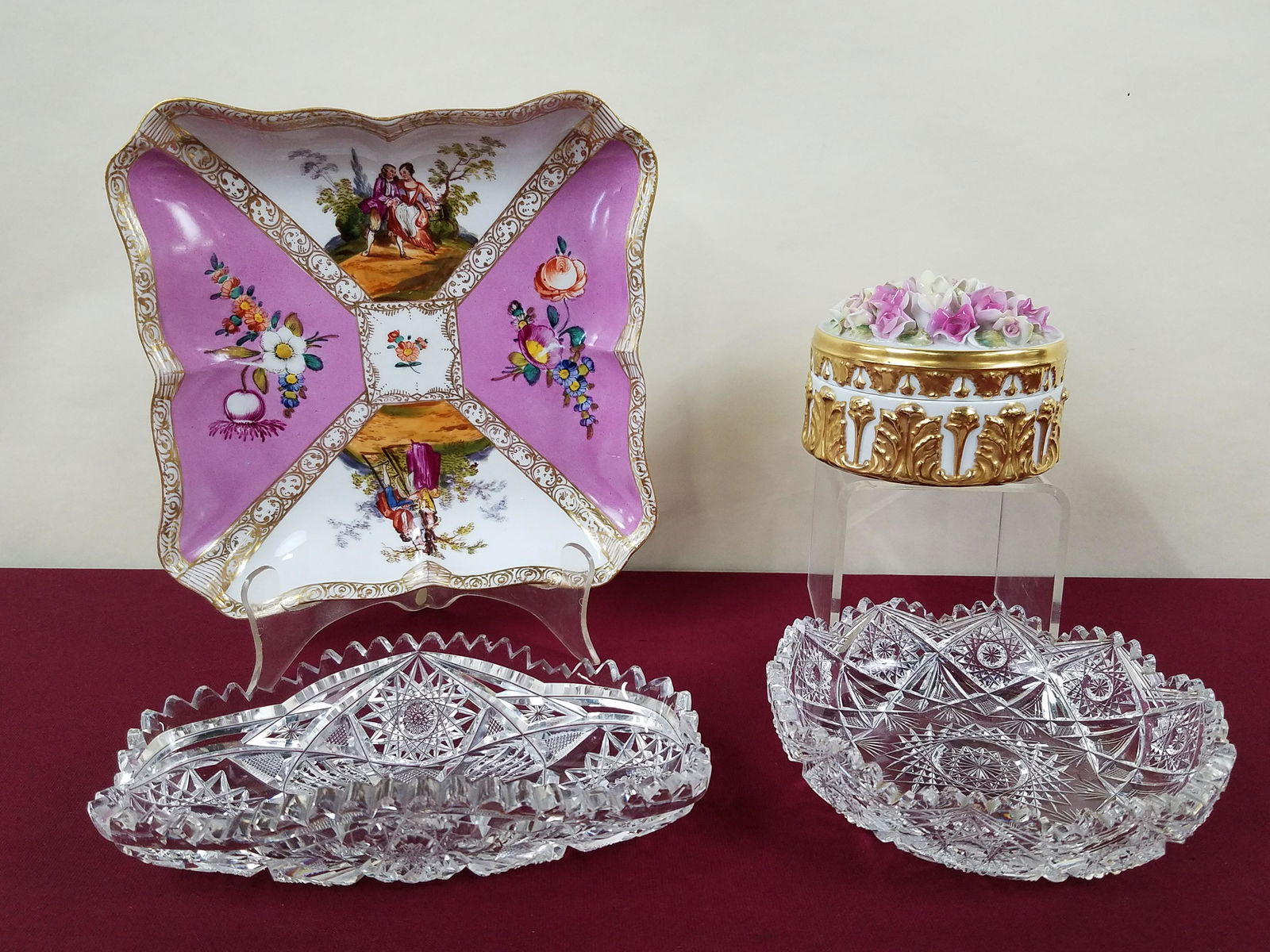 4 Pcs incl Cut Glass, Meissen Plate and Flower Box (1 of 9)
