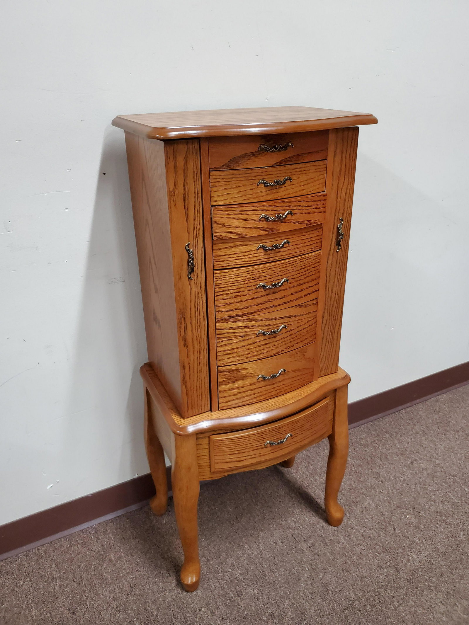 Jewelry Chest: 17" wide X 12" deep X 39 1/2" high. IMPORTANT: Before bidding, please read the terms and conditions below. When you registered for the auction you agreed to these terms and will be required to comply 