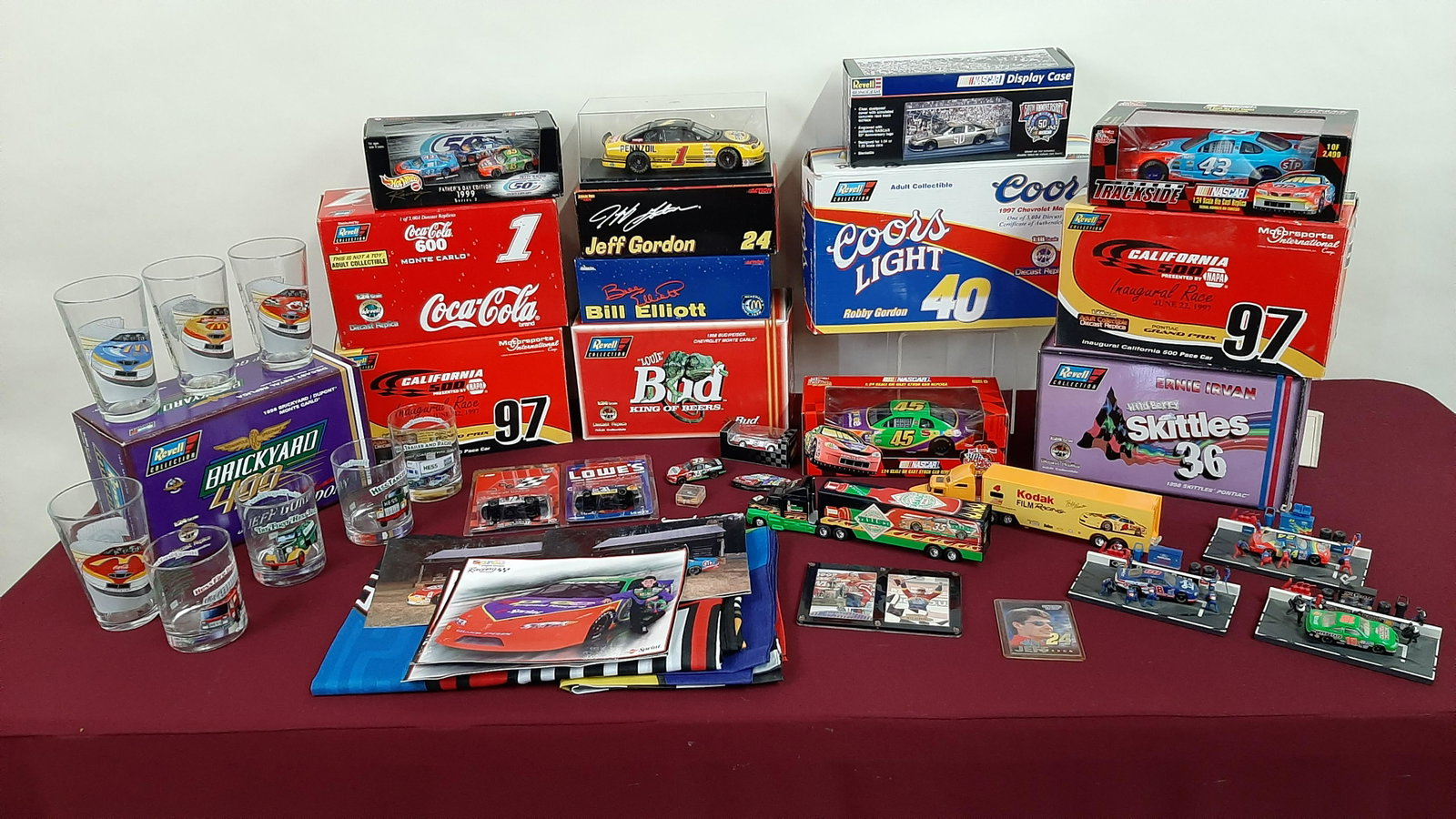 37 Nascar Collectibles incl. Die Casts: Includes Jeff Gordon, Bill Elliot, Mike Skinnner, and others. Various Scales. Also includes Hess truck glasses. IMPORTANT: Before bidding, please read the terms and conditions below. When you register