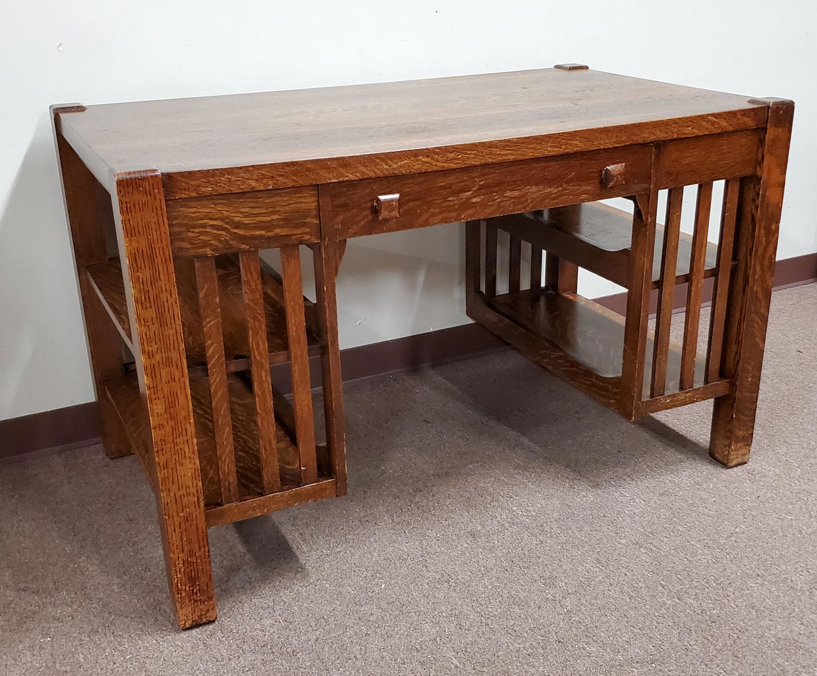 Mission Style Desk With Side Bookcases (1 of 4)