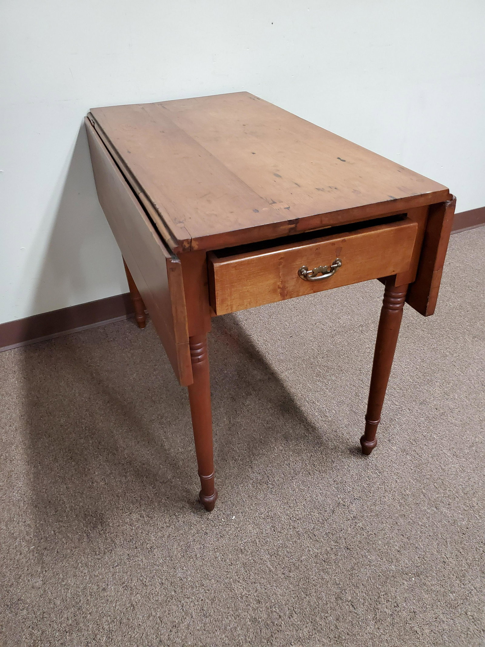 Drop Side Table: open 39"/closed 20 1/2" wide X 36" deep X 28 1/2" high. IMPORTANT: Before bidding, please read the terms and conditions below. When you registered for the auction you agreed to these terms and will be